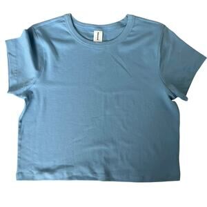 NORDSTROM RACK Abound Blue Babydoll Crop T-Shirt Plus Sz 1X Crew Neck Summer NEW